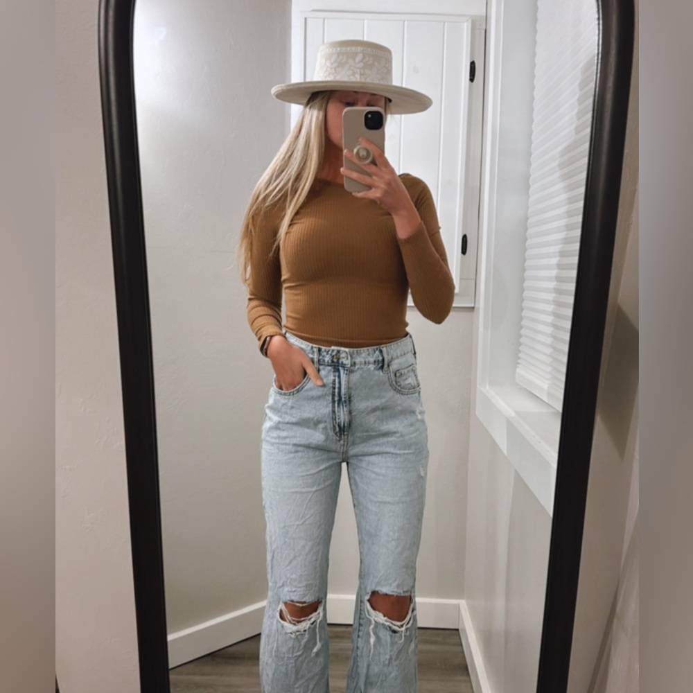 Haute Monde Brown ribbed long sleeve size small